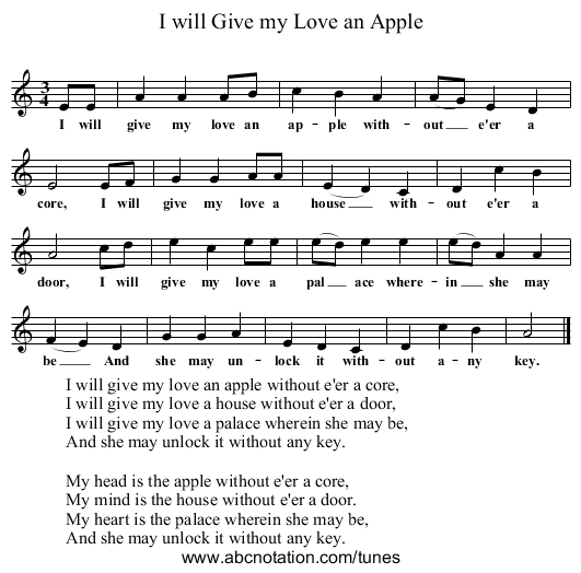 I will Give my Love an Apple - staff notation