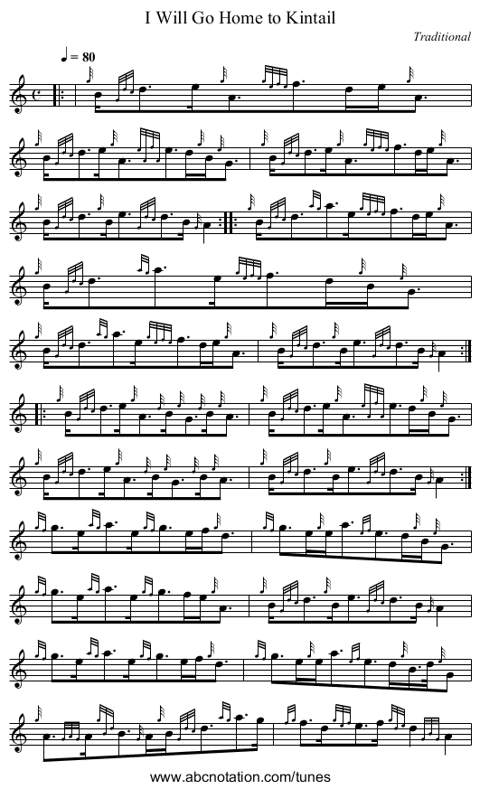 I Will Go Home to Kintail - staff notation