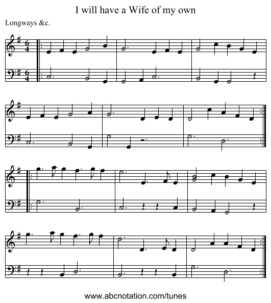 I will have a Wife of my own - staff notation