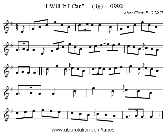 I Will If I Can     (jig)     0992 - staff notation