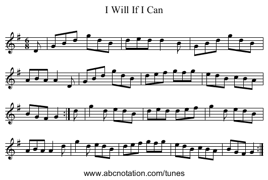I Will If I Can - staff notation