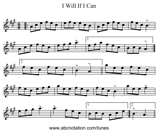 I Will If I Can - staff notation