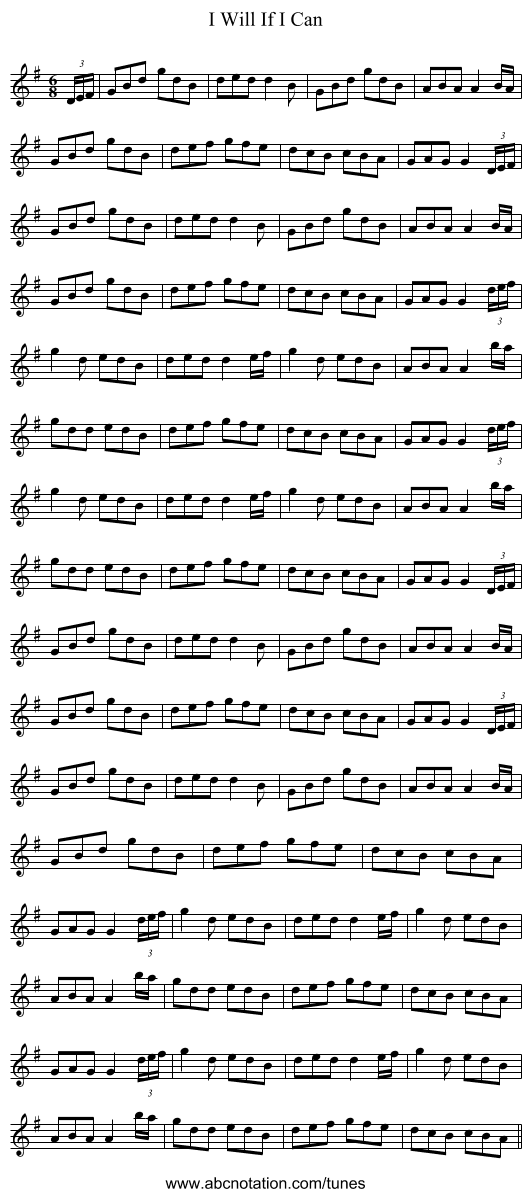 I Will If I Can - staff notation