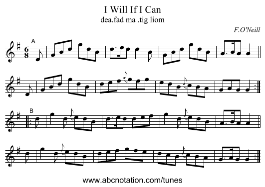 I Will If I Can - staff notation
