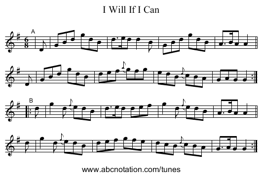I Will If I Can - staff notation