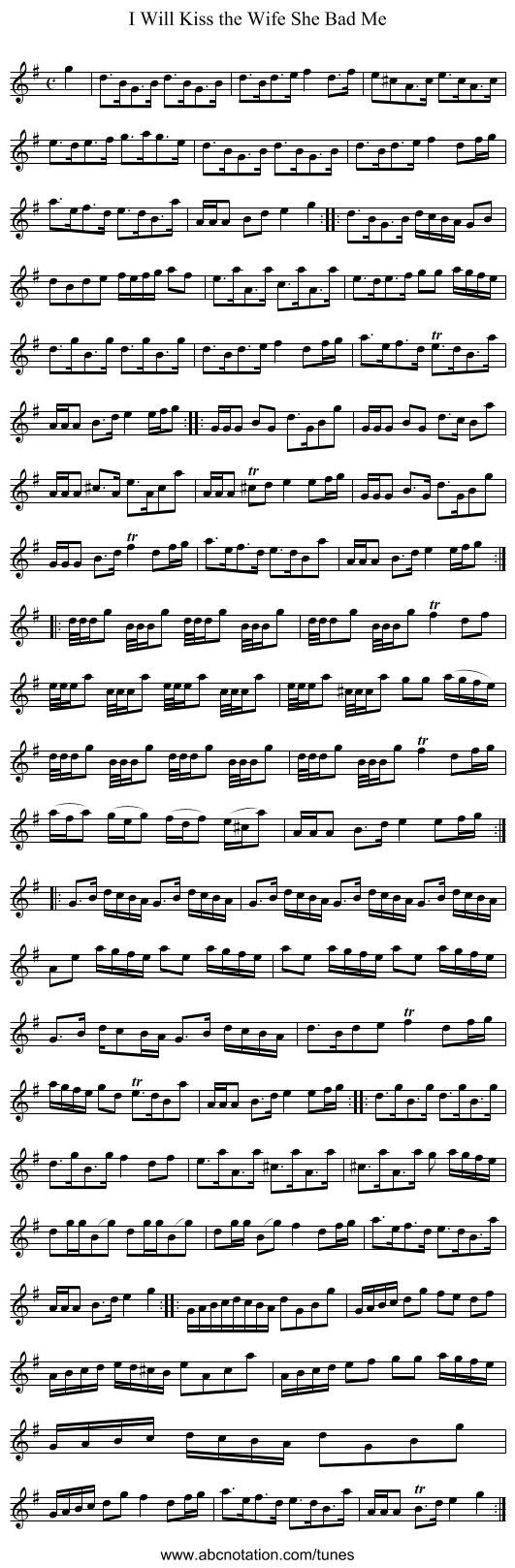 I Will Kiss the Wife She Bad Me - staff notation