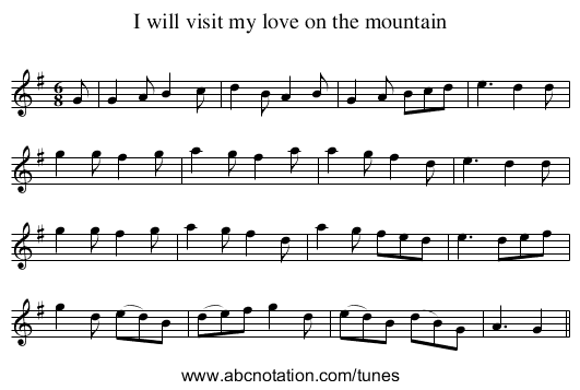 I will visit my love on the mountain - staff notation