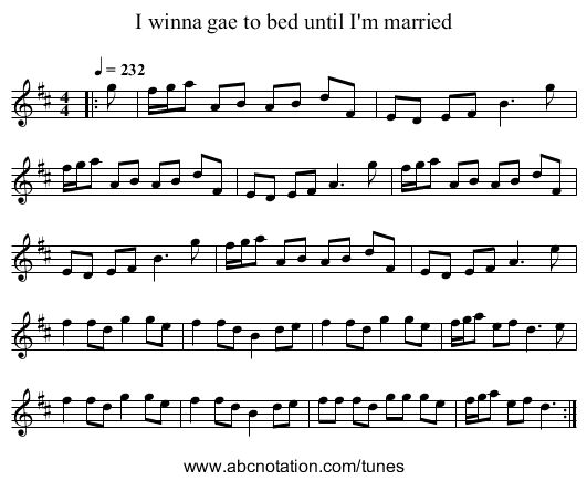 I winna gae to bed until I'm married - staff notation