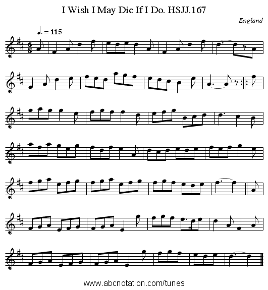 I Wish I May Die If I Do. HSJJ.167 - staff notation