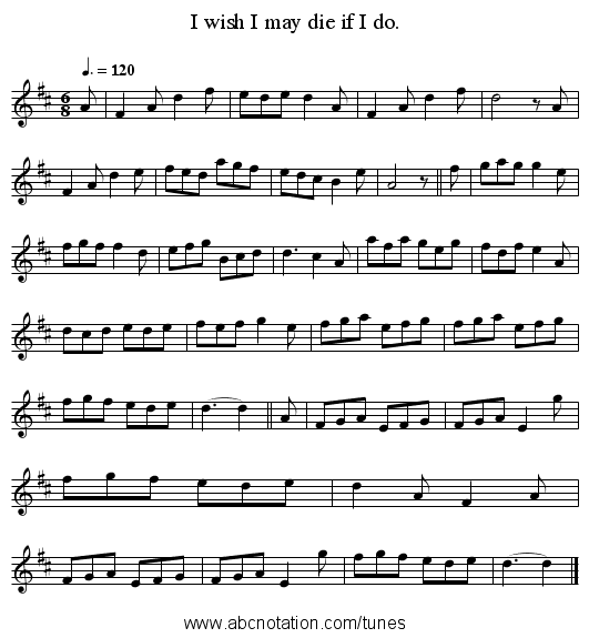 I wish I may die if I do. - staff notation