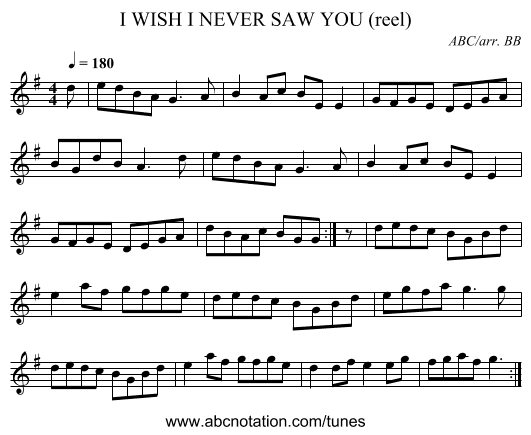 I WISH I NEVER SAW YOU (reel) - staff notation