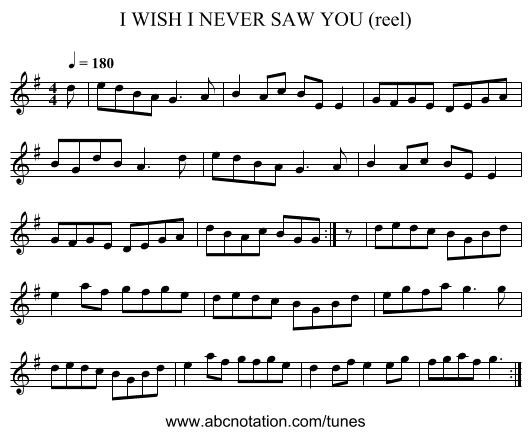 I WISH I NEVER SAW YOU (reel) - staff notation