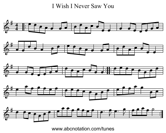 I Wish I Never Saw You - staff notation
