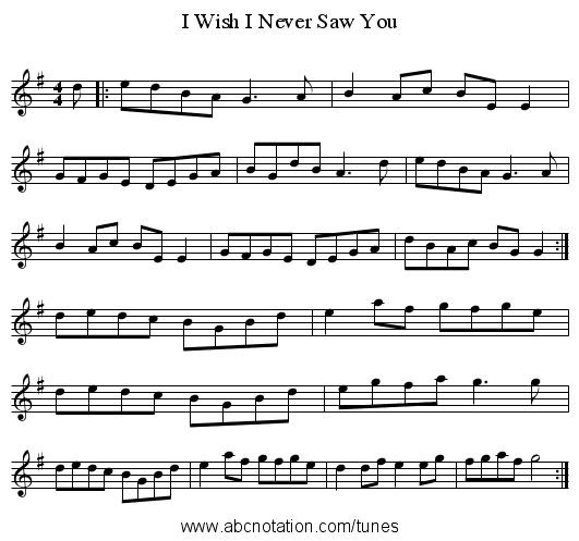 I Wish I Never Saw You - staff notation