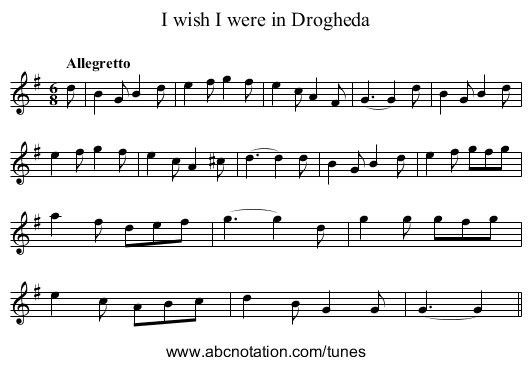 I wish I were in Drogheda - staff notation