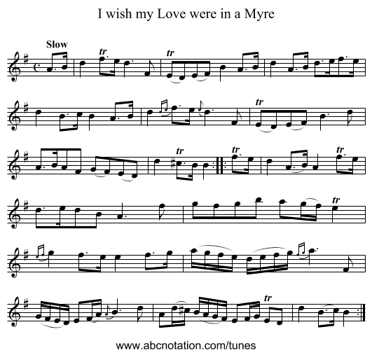 I wish my Love were in a Myre - staff notation
