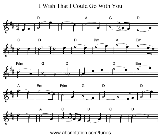 I Wish That I Could Go With You - staff notation