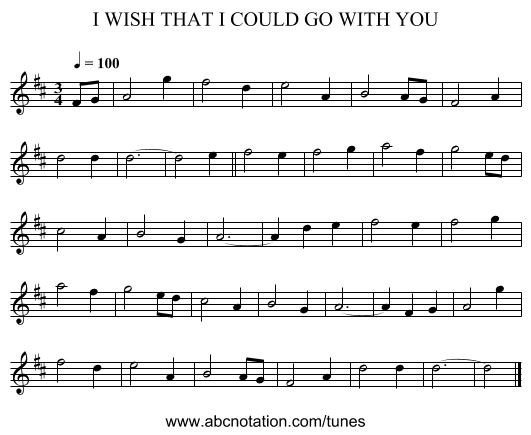 I WISH THAT I COULD GO WITH YOU - staff notation