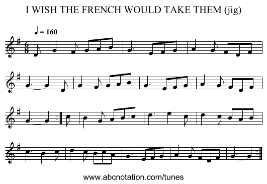 I WISH THE FRENCH WOULD TAKE THEM (jig) - staff notation