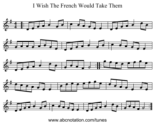 I Wish The French Would Take Them - staff notation