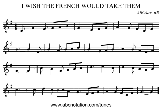 I WISH THE FRENCH WOULD TAKE THEM - staff notation