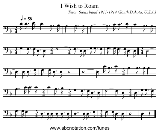 I Wish to Roam - staff notation