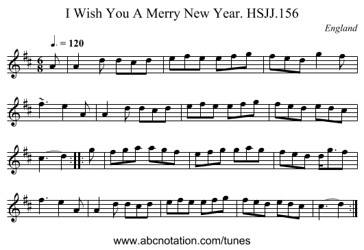 I Wish You A Merry New Year. HSJJ.156 - staff notation