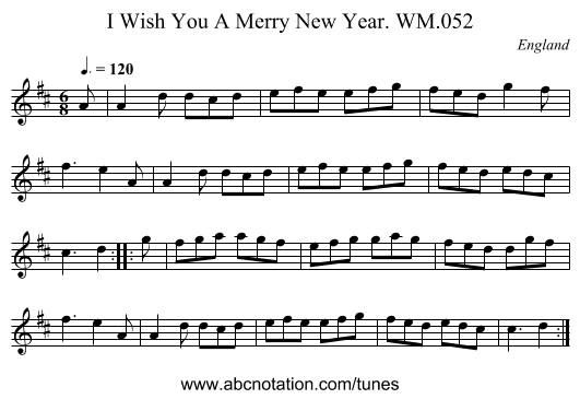 I Wish You A Merry New Year. WM.052 - staff notation