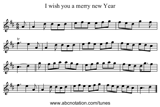 I wish you a merry new Year - staff notation