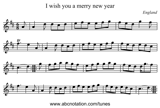 I wish you a merry new year - staff notation