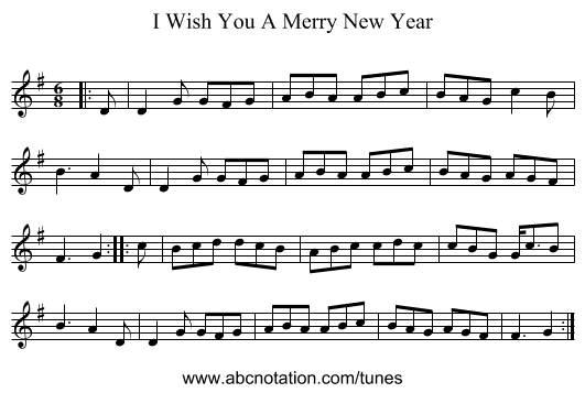 I Wish You A Merry New Year - staff notation