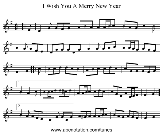 I Wish You A Merry New Year - staff notation