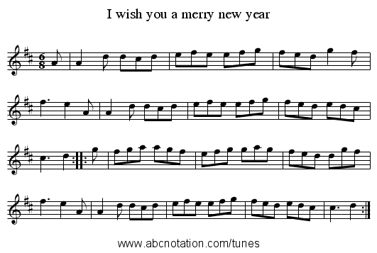 I wish you a merry new year - staff notation