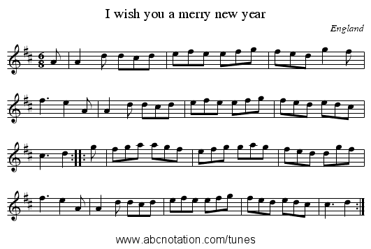 I wish you a merry new year - staff notation