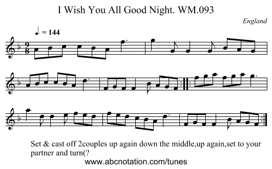 I Wish You All Good Night. WM.093 - staff notation