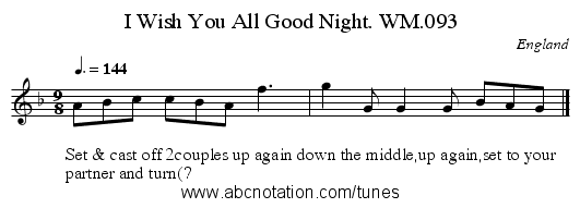 I Wish You All Good Night. WM.093 - staff notation