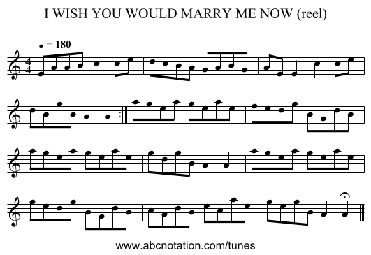 I WISH YOU WOULD MARRY ME NOW (reel) - staff notation