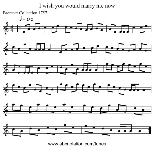 I wish you would marry me now - staff notation