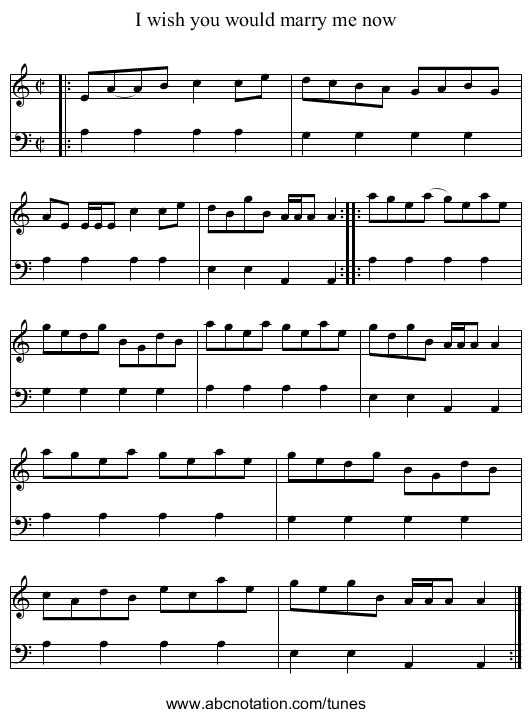 I wish you would marry me now - staff notation