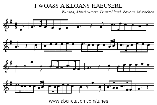 I WOASS A KLOANS HAEUSERL - staff notation
