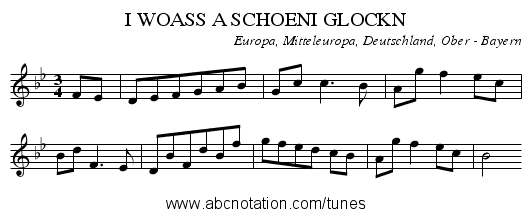 I WOASS A SCHOENI GLOCKN - staff notation