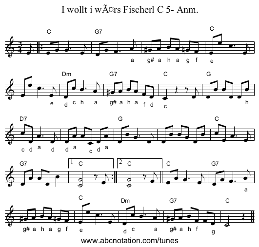 I wollt i wÃ¤rs Fischerl C 5- Anm. - staff notation