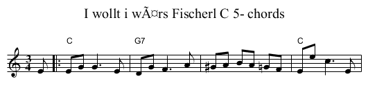 I wollt i wÃ¤rs Fischerl C 5- chords - staff notation