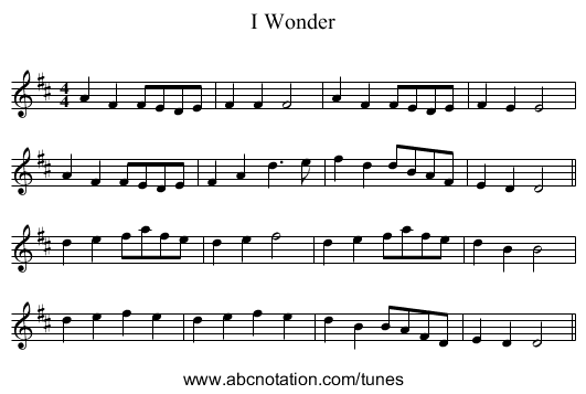 I Wonder - staff notation