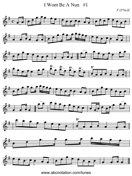 I Wont Be A Nun   #1 - staff notation