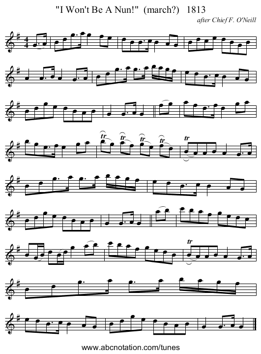 I Won't Be A Nun!  (march?)   1813 - staff notation