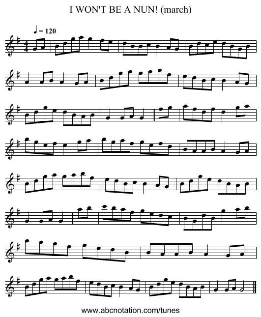 I WON'T BE A NUN! (march) - staff notation