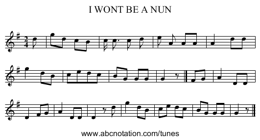 I WONT BE A NUN - staff notation