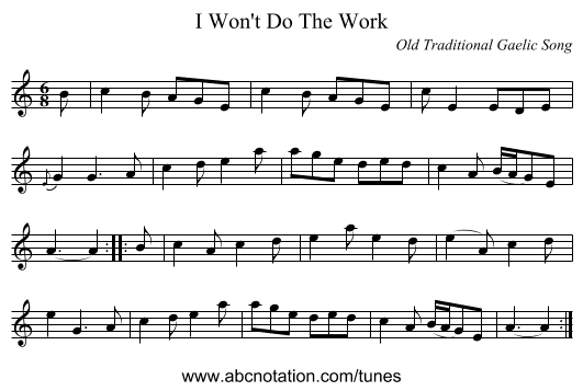 I Won't Do The Work - staff notation