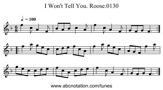 I Won't Tell You. Roose.0130 - staff notation
